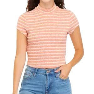 Freshman 1966‎ NWT Women’s Short Sleeve Mock Neck Striped Crop Top  Sz XL